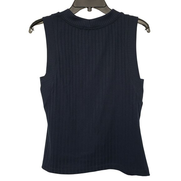 Evereve Sarina Navy Blue Ribbed Tank Round Neck Sleeveless Top Capsule Wardrobe - Picture 5 of 8